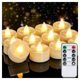 Homemory 12pcs Flameless LED Tea Lights with Remote & Timer, 400+Hours Realistic Flickering Battery Candles for Seasonal, Tabletop, and Centerpieces Decor