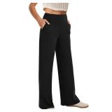 COPYLEAF Wide Leg Pants Woman High Waist Yoga Pants with Pockets Loose Stretch Dress Work Sweatpants Casual Lounge(Black M)