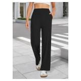 COPYLEAF Wide Leg Pants Woman High Waist Yoga Pants with Pockets Loose Stretch Dress Work Sweatpants Casual Lounge(Black M)