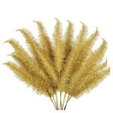 8 Pcs Christmas Tree Picks and Sprays Gold Glitter Christmas Picks 28\" Christmas Glitter Feathers Leaves Stems for Christmas Tree Filler Branches Wreaths Centerpieces Holiday Decorations