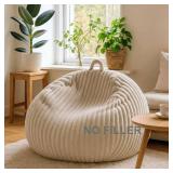 Honeydak Ribbed Rabbit Fur Stuffed Animal Storage Bean Bag Chair Cover (No Filler) Comfy Bean Bag Cover Without Filling or Home Bedroom Decor Organizing Plush Doll Textile Holder (Linen,L)