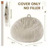 Honeydak Ribbed Rabbit Fur Stuffed Animal Storage Bean Bag Chair Cover (No Filler) Comfy Bean Bag Cover Without Filling or Home Bedroom Decor Organizing Plush Doll Textile Holder (Linen,L)