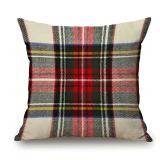 Plaid Pillow Cover 18x18 Inch, Scottish Tartan Red and White Wool Plaid Pattern Symmetric Square Print Double Sided Decorative Pillow Case Throw Pillows Cover