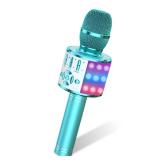 Amazmic Kids Karaoke Microphone Machine Toys for Girls Bluetooth Microphone with LED Light, Christmas Birthday Gift for Girls Boys 3 4 5 6 7 8 9 10 11 12 Year Old Kids Toys(Blue)