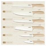 CAROTE 12PCS Knife set with Blade Guards,Granite Nonstick Ceramic Coating,Stainless Steel blade, Wood Grain Handle, Essential knife set,White