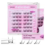 FelinWel Self Adhesive Lashes Clusters 9-12mm Reusable No Glue lashes, Natural Manga Glue Free Eyelashes, Style E