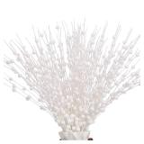 Megoogo 12 PCS Artificial Glitter Berry, White Christmas Glitter Picks Artificial Berries Stems for Christmas Ornaments Fake Sticks for Vases Tall DIY Wreath Home Decor (15.8ââ)