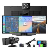 10.26\" Wireless CarPlay & Android Auto Screen with 4K Dash Cam, GPS Navigation, Bluetooth, Backup Camera, Touchscreen Portable Car Stereo for All Vehicles, Easy Dashboard Mount