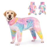 Dog Winter Coat for Large Medium Small Dogs, Warm Fleece High Collar Full Body Dog Jumpsuit Comfortable Onesie Apparel (Pink Blue, 4X-Large)