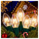 Abeja C7 Clear Christmas Lights Warm White, 25Ft Outdoor Incandescent String Lights with 27 Bulbs(2 Spare), Green Wire Connectable Vintage Decor Light for Patio, Christmas Party, House