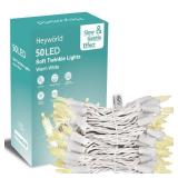 Heyworld Soft Twinkle Lights,50 Led Slow Twinkling Christmas Lights on White Wire Cord, UL Approved 14.58 Ft,Connect Up to 50 Sets,Indoor Outdoor Use,Warm White