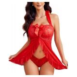 Avidlove Valentines Lingerie for Women Red Lace Chemise Negligee Sexy Babydoll Nightgown