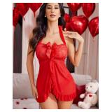 Avidlove Valentines Lingerie for Women Red Lace Chemise Negligee Sexy Babydoll Nightgown