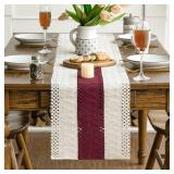 Artoid Mode Red Farmhouse Rustic Table Runner, Seasonal Holiday Hollow Kitchen Dining Table Decoration for Home Party Decor 12x90 Inch