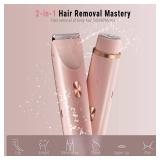2-in-1 Bikini Trimmer for Women, Bikini Shaver with Dual Heads, Body and Facial Hair Removal, Rechargeable Cordless Electric Razors for Face Chin Pubic Underarm Legs, IPX7 Waterproof, Pink