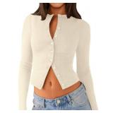 Matunana Womens Fall Long Sleeve Tops Lightweight Cardigan Cropped Sweaters Crop Going Out Shirts Ribbed Button Down Cute Y2k Trendy Outfits Fashin Clothes 2025 Apricot M