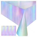4 Pack Iridescent Plastic Tablecloths Disposable Table Cover Sparkly Foil Table Cloth for Rectangle Tables Party Decorations Birthday Princess Bridal Wedding Christmas Iridescence, 54 x 108 Inch