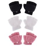 EBOOT Kids Gloves Full Fingers Knitted Gloves Warm Mitten Winter Favor for Little Boys and Girls(Color Set 10, 4-12 Years Size, 3 Pairs