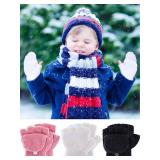 EBOOT Kids Gloves Full Fingers Knitted Gloves Warm Mitten Winter Favor for Little Boys and Girls(Color Set 10, 4-12 Years Size, 3 Pairs