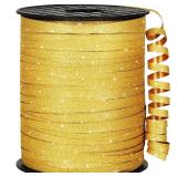 OMISELIO 500 Yards Gold Ribbon Curling Glitter, Balloon String, Shiny Metallic Curly Roll for Gift Wrapping Ribbon for Christmas, New Years, Graduations, Birthday Decoration, 3/16\"