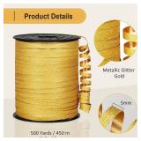 OMISELIO 500 Yards Gold Ribbon Curling Glitter, Balloon String, Shiny Metallic Curly Roll for Gift Wrapping Ribbon for Christmas, New Years, Graduations, Birthday Decoration, 3/16\"