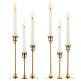 A 2 Sets(6 Pcs) Brass Gold Metal Taper Candle Holders Candlestick Holders, Vintage Modern Decorative Centerpiece Candlestick Holders for Table Mantel Wedding Housewarming Gift