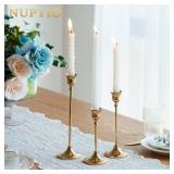 A 2 Sets(6 Pcs) Brass Gold Metal Taper Candle Holders Candlestick Holders, Vintage Modern Decorative Centerpiece Candlestick Holders for Table Mantel Wedding Housewarming Gift