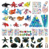 LINAYE 24 Packs Ocean Party Favors for Kids - 144 Pcs Under The Sea Party Favors with Marine Animals Building Blocks, Tattoo Stickers Sheets, Slap Bracelets Goodie Bag Stuffers for Kids