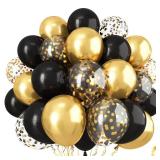 Isndare Black and Gold Confetti Balloons, 12 Inch Black Metallic Gold Latex Black Golden Helium Balloons for Wedding Birthday Anniversary New Year Party Celebration Decorations Is-02