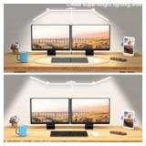 Micomlan Led Desk Lamp for Home Office, White Architect Desk Lamp with Clamp for Crafting, 24W Bright Rotatable Led Table Light Stepless Dimming Tempering Wide Computer Light with Atmosphere Lighting