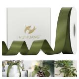HUIHUANG Satin Ribbon 1 inch Moss Green Ribbon 50 Yards Double Face Silk Satin Ribbons for Crafts Christmas Tree Decor Gift Wrapping Bows Bridal Floral Bouquet Wedding Invitation Card Party Decor