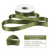 HUIHUANG Satin Ribbon 1 inch Moss Green Ribbon 50 Yards Double Face Silk Satin Ribbons for Crafts Christmas Tree Decor Gift Wrapping Bows Bridal Floral Bouquet Wedding Invitation Card Party Decor