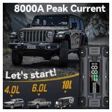Car Jump Starter, 8000A Peak 26800mAh (Up to All Gas or 10.0L Diesel Engine, 50 Times) 12V Auto Booster Battery Charger Jump Box with Quick Charger Smart Jump Cables with LED Screen