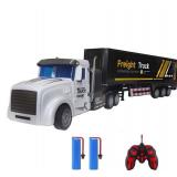 RC Semi Truck Toy for Kids - 1:32 Remote Control Carrier Van Transport Car, 17.3\" Freight Container Truck with 2 Batteries, Semi Truck and Trailer with Lights, Great Gift for Boys Girls Age 3-8