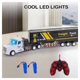 RC Semi Truck Toy for Kids - 1:32 Remote Control Carrier Van Transport Car, 17.3\" Freight Container Truck with 2 Batteries, Semi Truck and Trailer with Lights, Great Gift for Boys Girls Age 3-8