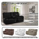 ULTICOR Reclining Love Seat with Middle Console Slipcover, 8-Piece Velvet Stretch Loveseat Reclining Sofa Covers, Thick, Soft, Washable (Black)