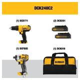 DEWALT 20V MAX Cordless Drill and Impact Driver, Power Tool Combo Kit , Includes 2 Batteries, Charger and Bag (DCK240C2)