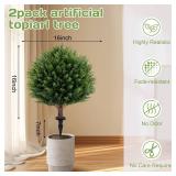 Artificial Cedar Topiary Ball Tree 23\" with Ground Spike, Set of 2 Artificial Boxwood Bushes for Faux Shrubs, Fake Evergreen Faux Plant for Indoor Outdoor Porch Garden- UV Resistant â Fade-Proof