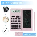 LveSunny Scientific Calculators for Middle School & High School, Solar and Battery Power with Notepad for Schoolï¼10 Digits Digital with Erasable Writing Board Math Calculator (Pink)