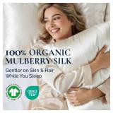 RENESSY Premium Silk Pillowcase 100% Organic Mulberry Silk, 22 Momme, Grade 6A - Oeko-Tex Certified in Germany - Luxury for Hair & Skin, 1 Piece (Standard Size 20x26 Inches, Champagne)