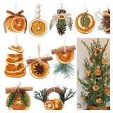 Amyhill 10 Pcs Christmas Dried Orange Slice Ornaments Handmade Rustic Christmas Tree Decorations Natural Beaded Pine Cones Cinnamon Scented Sticks Vintage Velvet Ribbon for Farmhouse Crafts