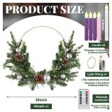 Suncalla 1 Set Advent Wreath with 5 Flameless Candle (Pink Purple White) and Timer Remote Control, 1 Advent Wreath Candle Holder, 1 LED Strings for Holiday Party Decor(Pine Cone,20 Inch)