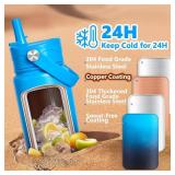 Insulated Water Bottle with Lid & Boot & Stickers, 24 oz Stainless Steel Sweat Free Bottle Keep Cold 24H, BPA-Free Sports Wide Mouth Water Bottle, BlueBlack