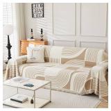 WEYOND Boho Couch Cover Sofa Covers Washable, Chenille Couch Covers for 3 Cushion Couch Sofa Pet Friendly, Bohemian Sofa Slipcovers for Sectional Sofa, Loveseat, 2 3 4 Seater (71\" x 102\", Khaki)