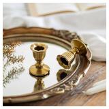 Vintage Candlestick Candle Holders Brass - Romadedi Taper Gold Candle Stick Victorian Style for Table Centerpiece Wedding Festive Christmas Mantel Decoration or Home Decor Set of 2