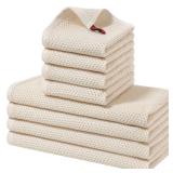 Homaxy 100% Cotton Kitchen Towels and Dishcloths Set, 12 x 12 Inches and 13 x 28 Inches, Set of 8 Bulk Kitchen Towels Set, Ultra Soft Absorbent Dish Cloths for Washing Dishes, Beige