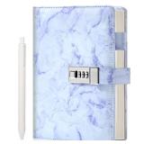 CAGIE Diary with Lock for Girls and Women, A5 Journal with Lock for 8 10 11 12 14 16 Year Old Girls Gifts Presents, 192 Pages Waterproof Journal for Girls Ages 8-12 with Pen Marble Diary, Purple