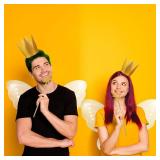 Sratte 3 Pcs Girls Fairy Costumes Fairy Star Wand Gold Crown Wings Birthday Dress up Halloween Party Accessories Decorations