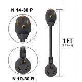 Eversimpleinc 3 Prong to 4 Prong Dryer Plug Adapter, Connects 3-Prong Old Dryer to 4 Prong New Dryer Receptacle, NEMA 14-30P to 10-30R 4-Prong Dryer Outlet Adapter, 30A 125/250V, STW 10AWG