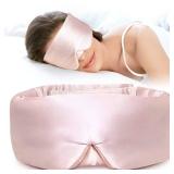 LitBear Silk Sleep Mask for Side Sleeper, Eye Mask Sleeping for Women Men 100% 22 Momme Pure Mulberry Silk, Face-Hugging Padded Eye Cover for Sleeping with Adjustable Band (Pink)